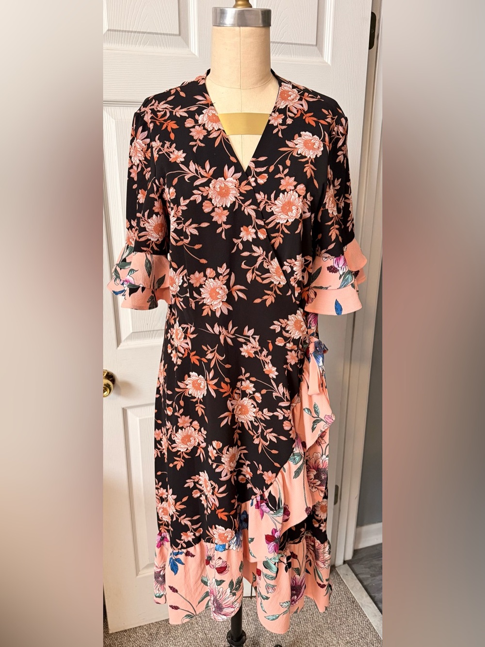 Spense Black and Peach Floral High-Low Wrap Dress Beautiful dress. Worn once